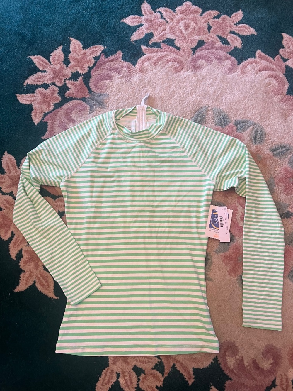 J. Crew new with tags Rashguard swim shirt Ming green and white striped (size M)